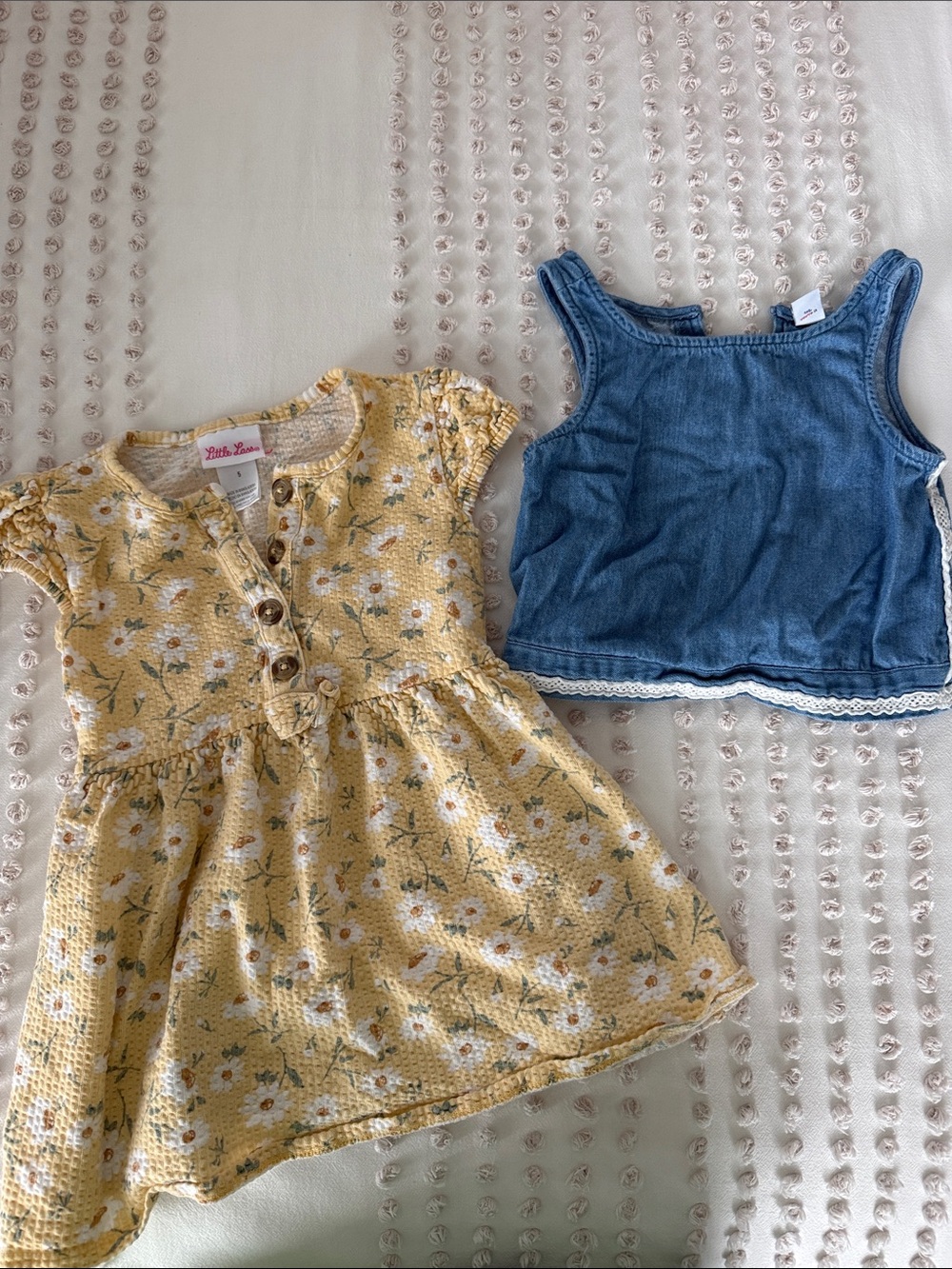 GIRLS SIZE 5-Little Lass Yellow Floral Dress & Old Navy Denim Blue Tank Top